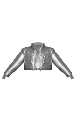 PrettyLittleThing Puffer Jackets*SKI High Shine Cropped Puffer Coat