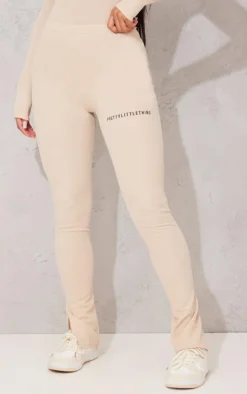 Clearance PrettyLittleThing Crinkle Rib Split Hem Leggings Stone