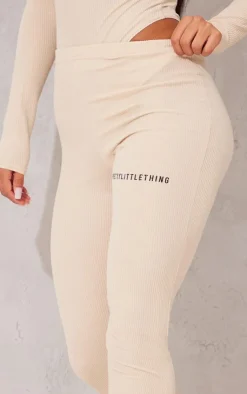 Clearance PrettyLittleThing Crinkle Rib Split Hem Leggings Stone
