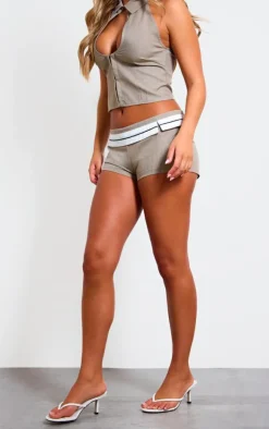 Outlet PrettyLittleThing Contrast Foldover Waistband Shorts Stone