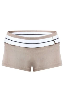 Outlet PrettyLittleThing Contrast Foldover Waistband Shorts Stone