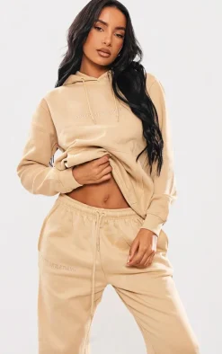 Sale PrettyLittleThing Stone Embroidered Graphic Hoodie Sand