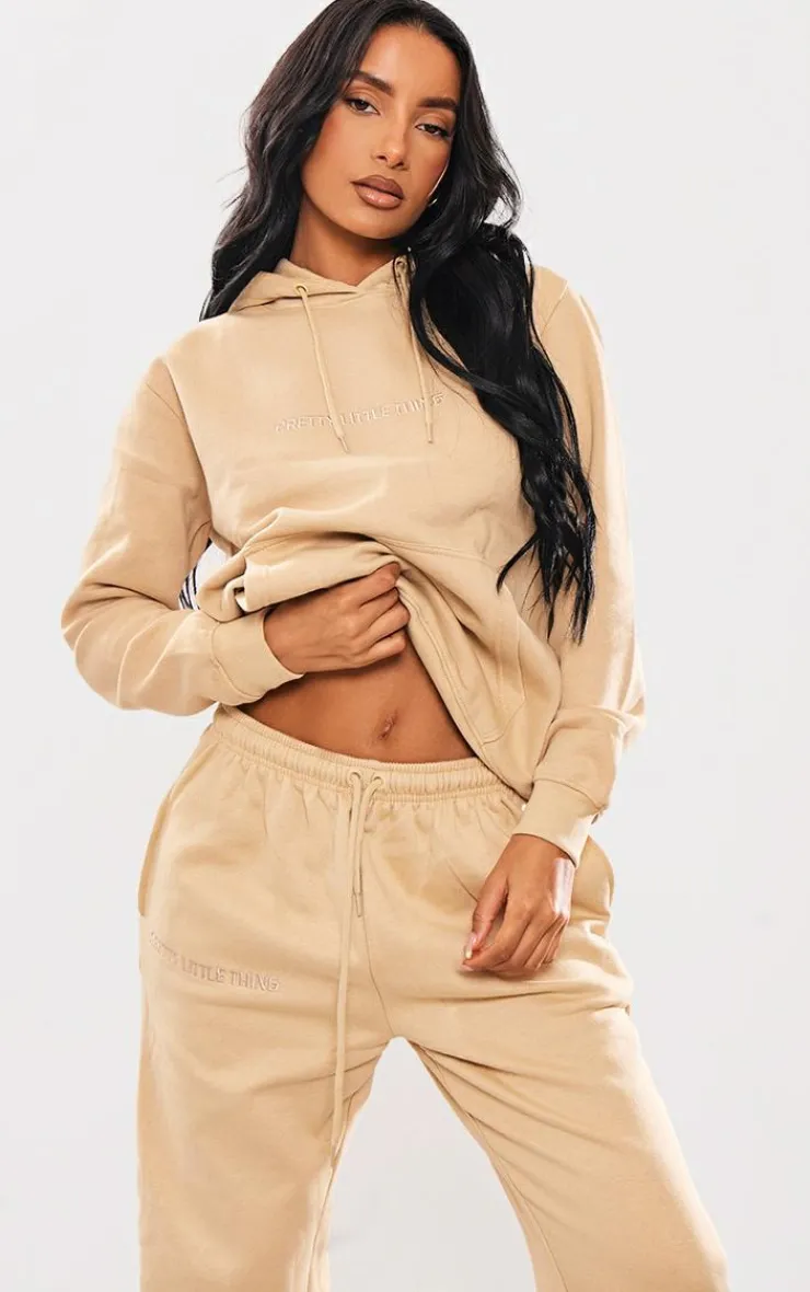 Sale PrettyLittleThing Stone Embroidered Graphic Hoodie Sand
