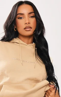 Sale PrettyLittleThing Stone Embroidered Graphic Hoodie Sand