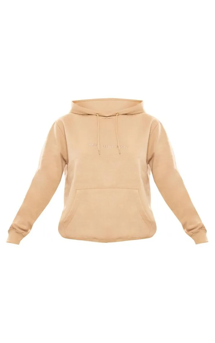 Sale PrettyLittleThing Stone Embroidered Graphic Hoodie Sand