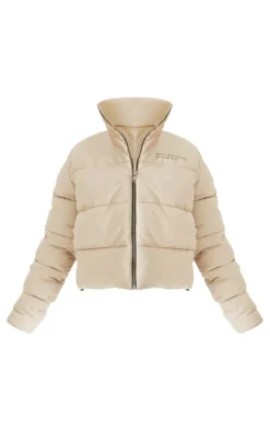 PrettyLittleThing Gym Wear*Text Front Funnel Neck Cropped Puffer Jacket