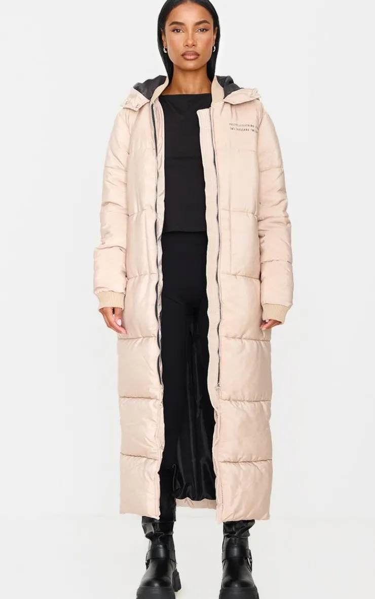 PrettyLittleThing Puffer Jackets*Text Front Maxi Puffer Coat