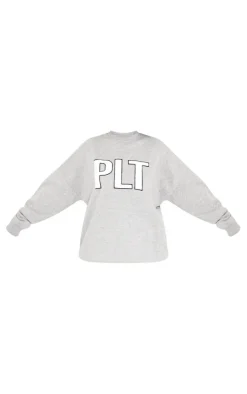 PrettyLittleThing Grey Sweatsuits*Tall Borg Applique Oversized Sweatshirt