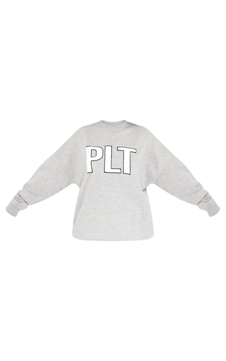 PrettyLittleThing Grey Sweatsuits*Tall Borg Applique Oversized Sweatshirt