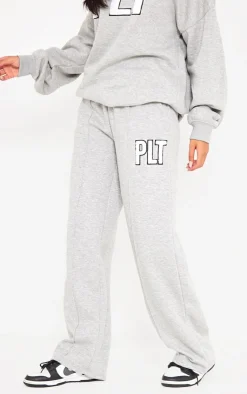 PrettyLittleThing Grey Sweatsuits*Tall Borg Applique Wide Leg Sweatpants