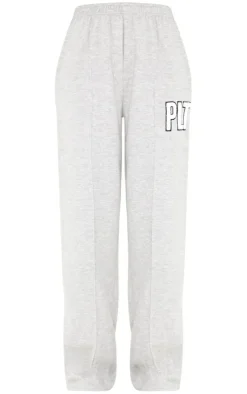 PrettyLittleThing Grey Sweatsuits*Tall Borg Applique Wide Leg Sweatpants