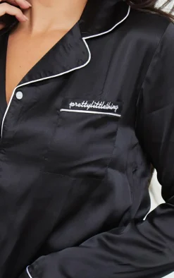PrettyLittleThing Christmas Shop*Tall Contrast Piping Satin Long PJ Set