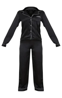 PrettyLittleThing Christmas Shop*Tall Contrast Piping Satin Long PJ Set