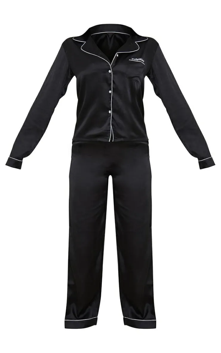 PrettyLittleThing Christmas Shop*Tall Contrast Piping Satin Long PJ Set