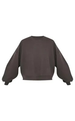 PrettyLittleThing Tall Premium Studio Print Boxy Sweatshirt Charcoal
