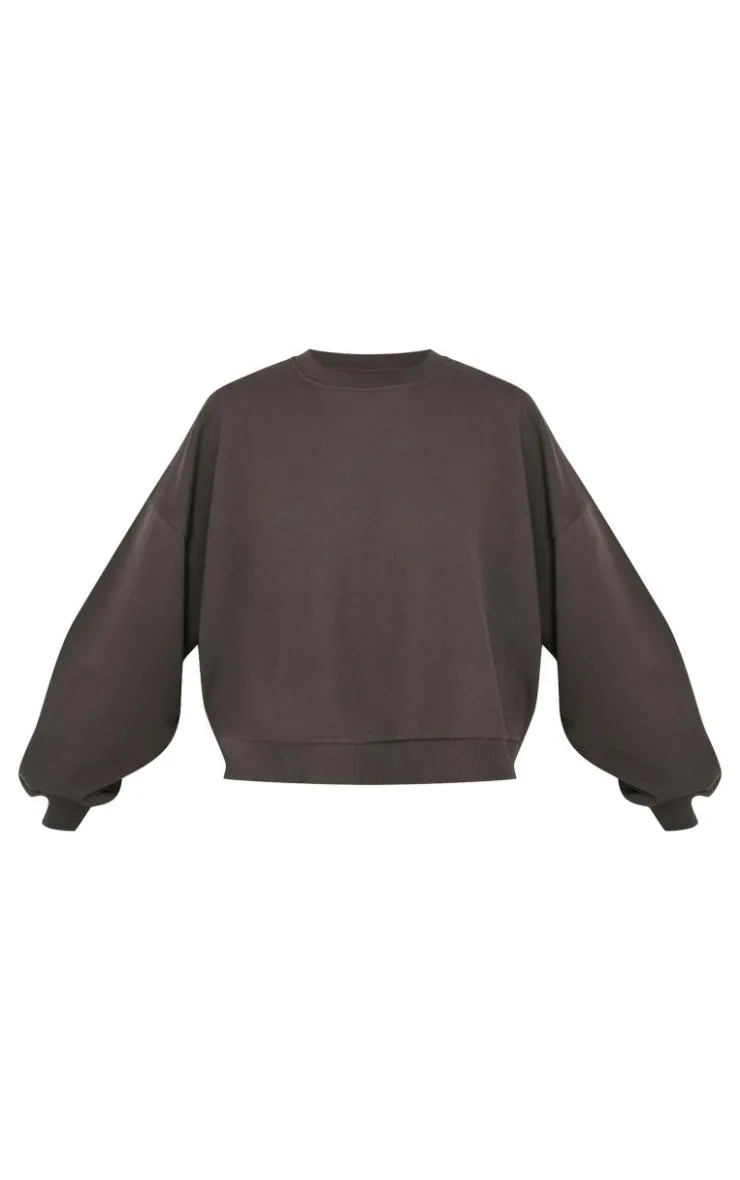 PrettyLittleThing Tall Premium Studio Print Boxy Sweatshirt Charcoal