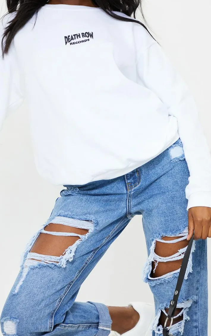 PRETTYLITTLETHING Tall Mid Blue Ripped Mid Rise Mom Jeans