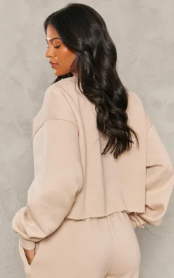 Outlet PrettyLittleThing Tall Distressed Varsity Cropped Sweatshirt Stone
