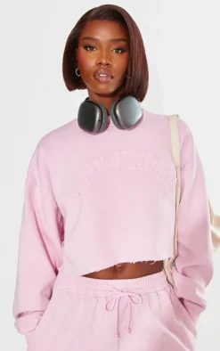 Sale PrettyLittleThing Tall Distressed Varsity Cropped Sweatshirt Washed Pink