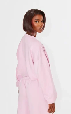Sale PrettyLittleThing Tall Distressed Varsity Cropped Sweatshirt Washed Pink