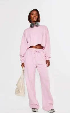 Sale PrettyLittleThing Tall Distressed Varsity Cropped Sweatshirt Washed Pink