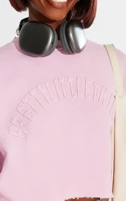 Sale PrettyLittleThing Tall Distressed Varsity Cropped Sweatshirt Washed Pink