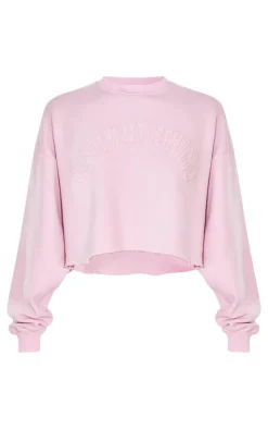 Sale PrettyLittleThing Tall Distressed Varsity Cropped Sweatshirt Washed Pink