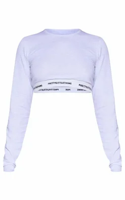 PRETTYLITTLETHING Tape Grey Marl Long Sleeve PJ Top