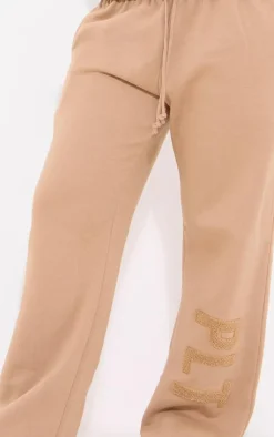 PrettyLittleThing Borg Applique Wide Leg Sweatpants Taupe