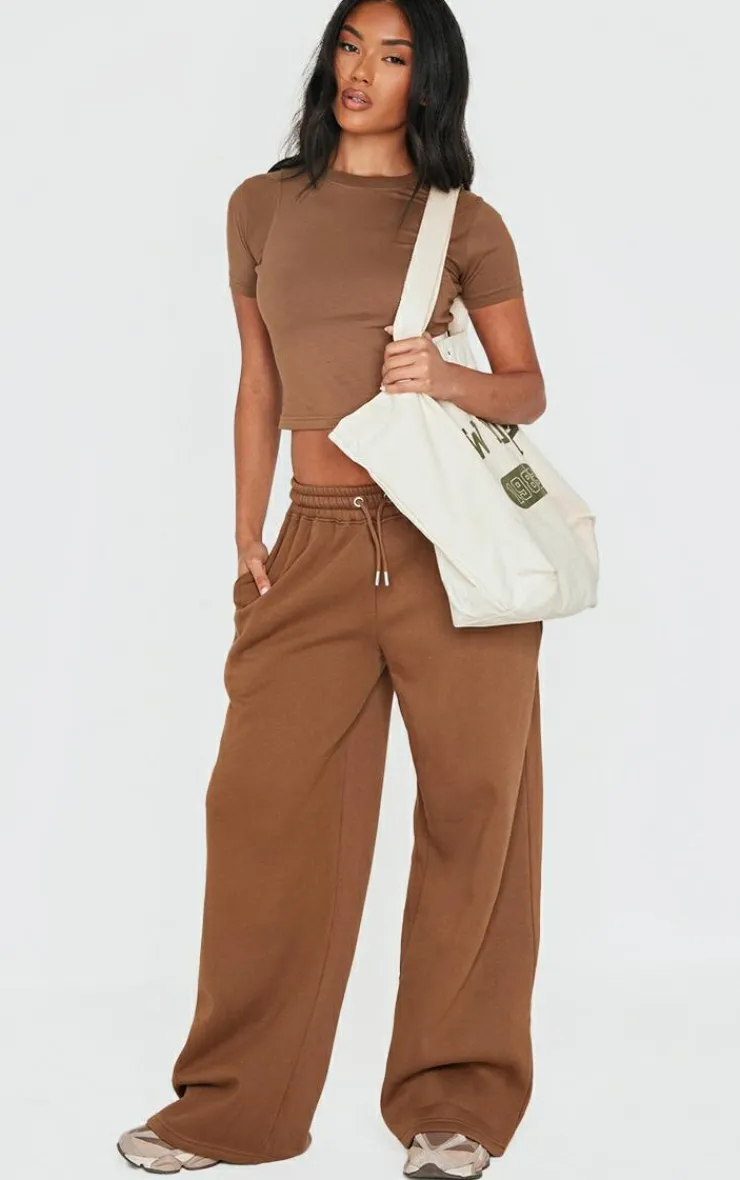 Clearance PrettyLittleThing Embroidered Rib Panel T Shirt Taupe