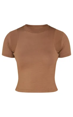 Clearance PrettyLittleThing Embroidered Rib Panel T Shirt Taupe