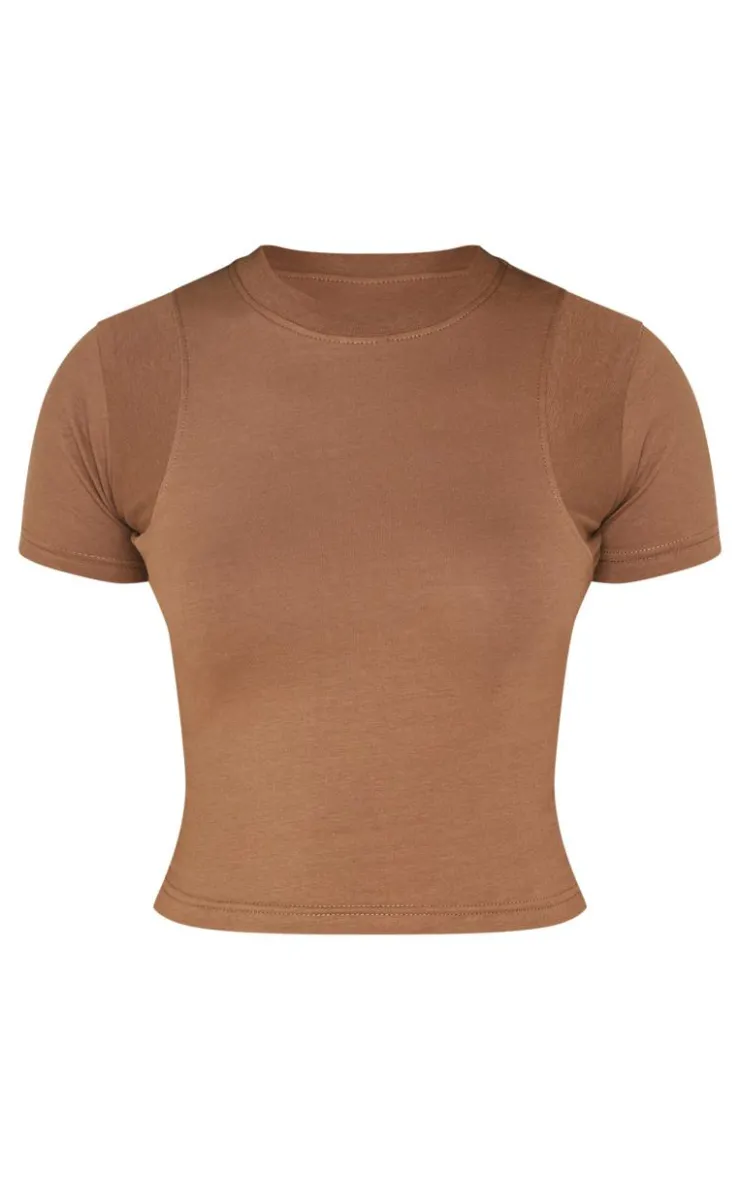 Clearance PrettyLittleThing Embroidered Rib Panel T Shirt Taupe