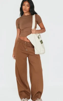 Discount PrettyLittleThing Embroidered Wide Leg Sweatpant Taupe