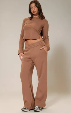 Online PrettyLittleThing Low Rise Wide Leg Sweatpants Taupe