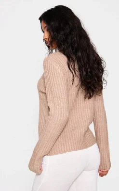PrettyLittleThing Cardigans*Rib Knit Collar Detail Zip Up Cardigan