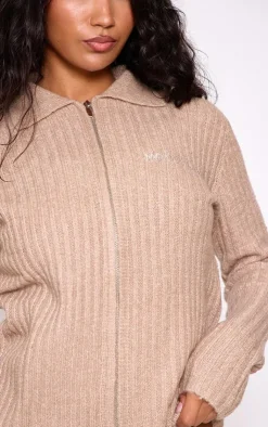 PrettyLittleThing Cardigans*Rib Knit Collar Detail Zip Up Cardigan