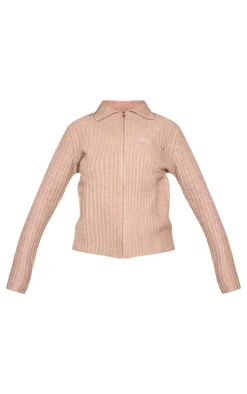 PrettyLittleThing Cardigans*Rib Knit Collar Detail Zip Up Cardigan