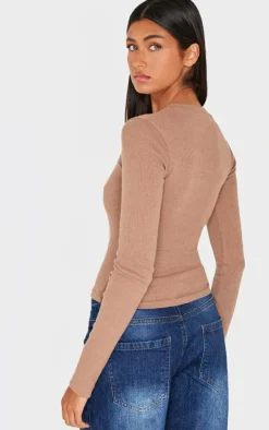 PrettyLittleThing T-Shirts*Ribbed Embroidered Long Sleeve T Shirt