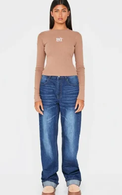 PrettyLittleThing T-Shirts*Ribbed Embroidered Long Sleeve T Shirt