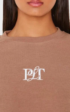 PrettyLittleThing T-Shirts*Ribbed Embroidered Long Sleeve T Shirt