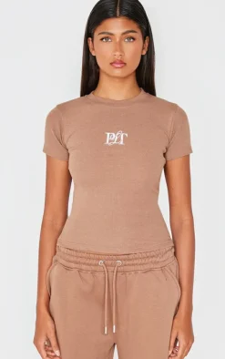 PrettyLittleThing T-Shirts*Ribbed Embroidered Short Sleeve T Shirt