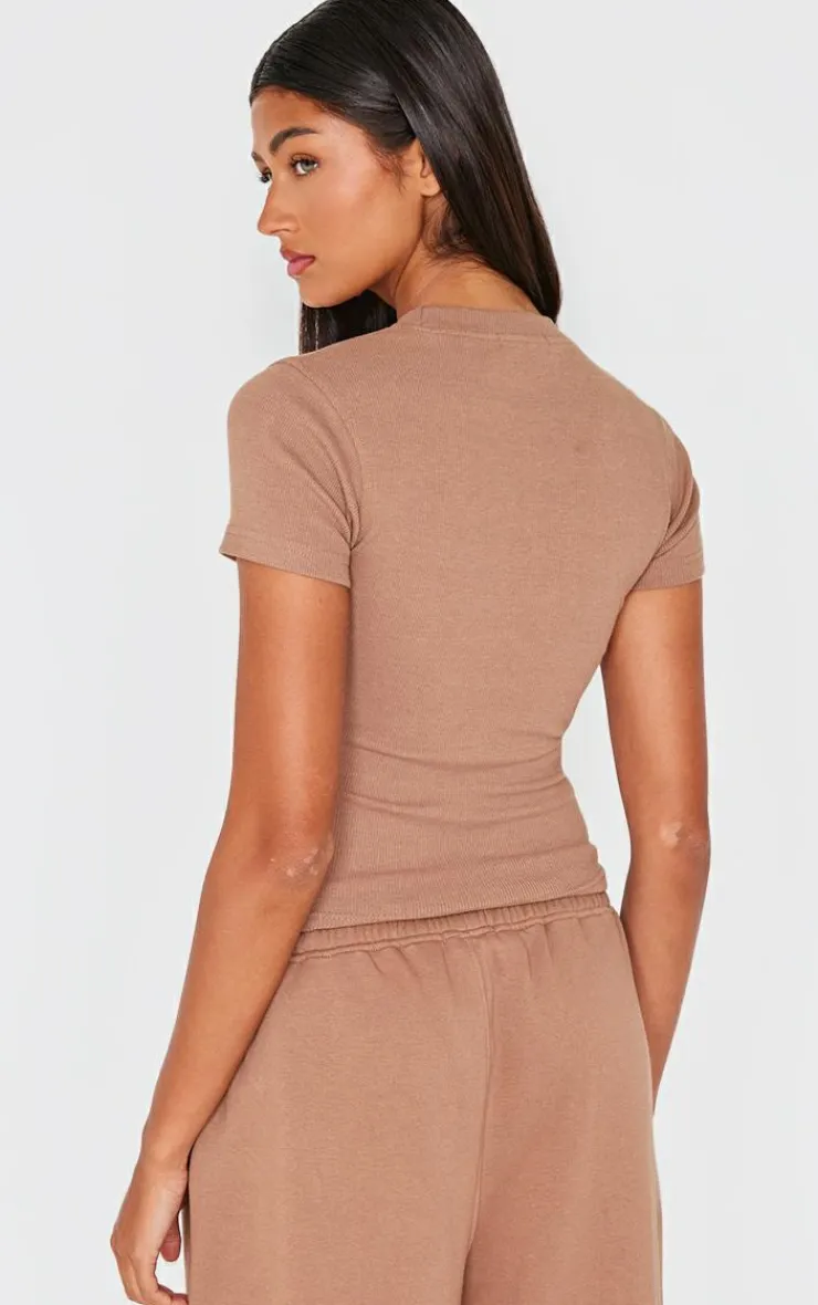 PrettyLittleThing T-Shirts*Ribbed Embroidered Short Sleeve T Shirt