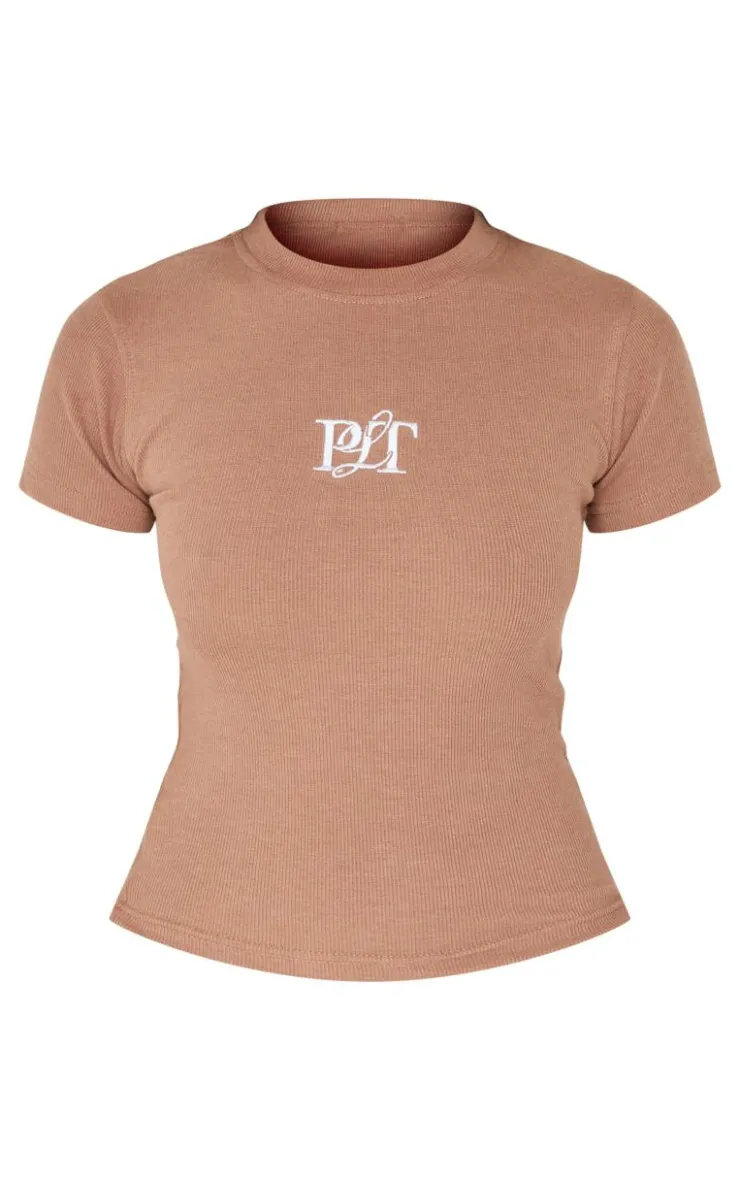 PrettyLittleThing T-Shirts*Ribbed Embroidered Short Sleeve T Shirt