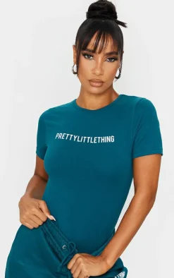 Best PrettyLittleThing Logo Short Sleeved Bodysuit Teal