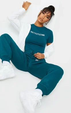 Best PrettyLittleThing Logo Short Sleeved Bodysuit Teal