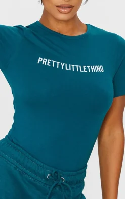 Best PrettyLittleThing Logo Short Sleeved Bodysuit Teal