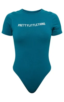 Best PrettyLittleThing Logo Short Sleeved Bodysuit Teal
