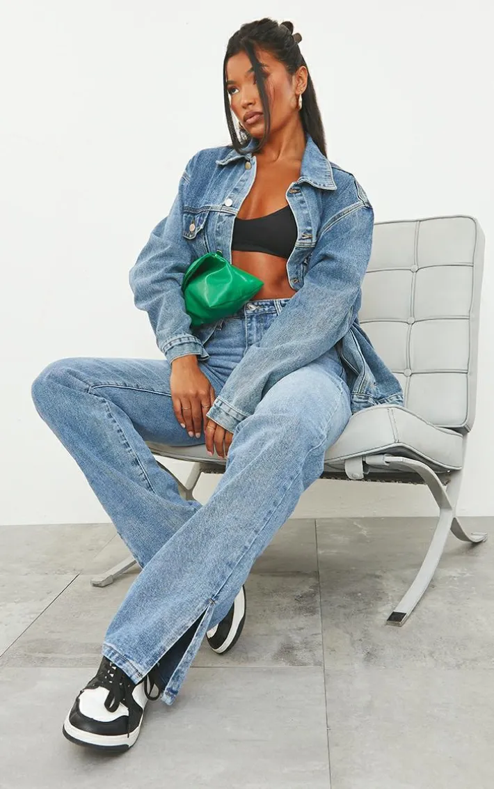 PRETTYLITTLETHING Vintage Wash Oversized Boyfriend Denim Jacket