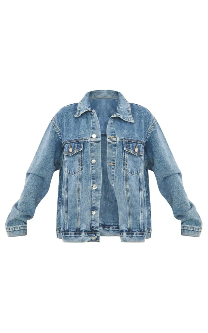 PRETTYLITTLETHING Vintage Wash Oversized Boyfriend Denim Jacket