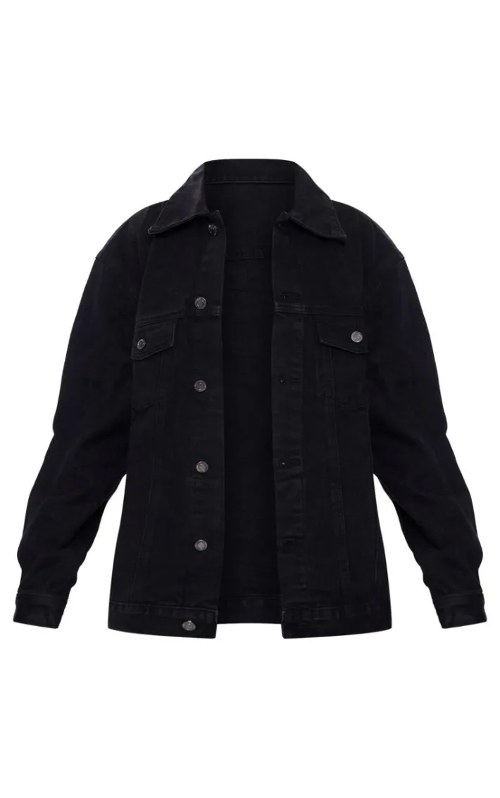 PRETTYLITTLETHING Washed Black Oversized Boyfriend Denim Jacket